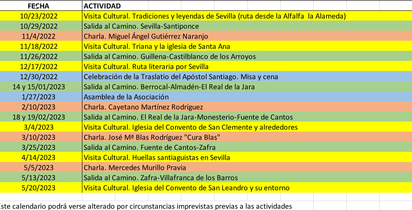 Calendario de Actividades 2022 - 2023